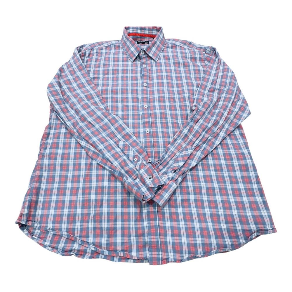 J. Maverick New York Button Down Shirt Mens XL Blue Pink Plaid Regular Fit